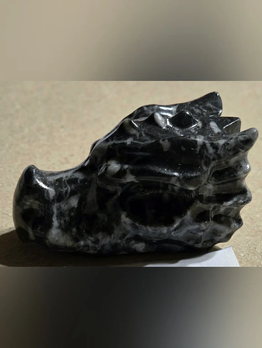 Detailed Indigo Gabbro Crystal Carved Dragon Head Stone Sculpture Decor